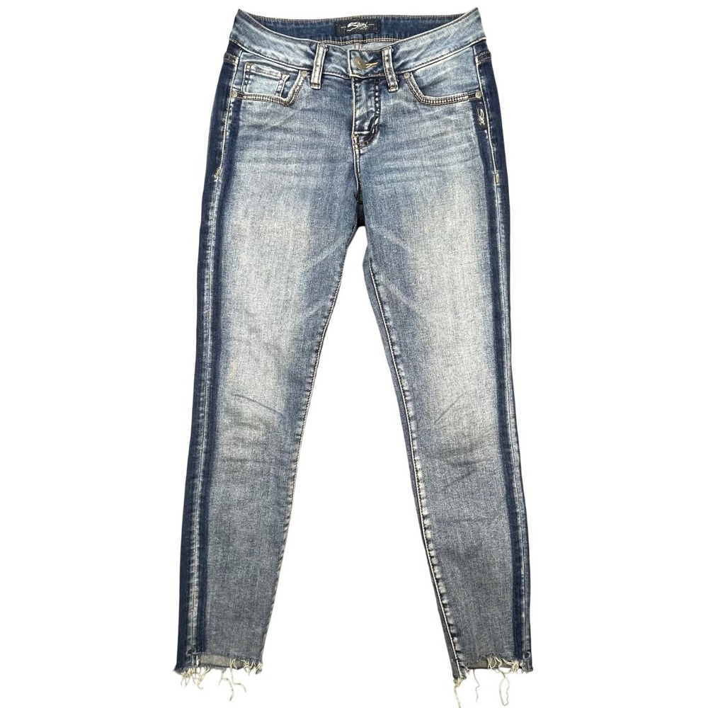 Silver Jeans Blue Aiko Tuxedo Stripe Ankle Skinny Jeans Women 26